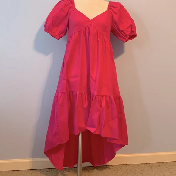 INC International concepts size PS high low Pink puff sleeve dress spring easter - Picture 2 of 10